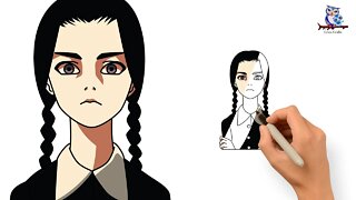 How To Draw Wednesday Addams Family - Tutorial