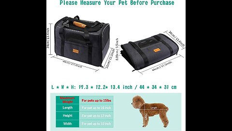 Cat Carrier Dog Carrier, Pet Travel Carrier Airline Approved for Small Dogs Puppies Cats of 15l...
