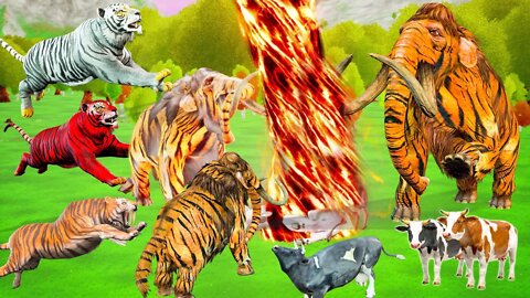 Giant Zombie Tiger vs Zombie cow Fight CowCartoon Saved By Zombie Tiger Woolly Mammoth Fights Videos