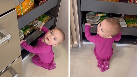 Guilty Baby Gets Caught in the Pantry