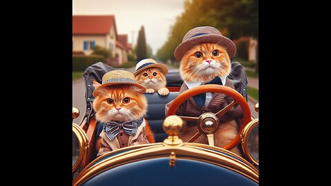 Vintage Drive: Ginger Cat & Friends Lunch Out! 🚗🥪 | Retro Roadtrip Adventure #cute #viral #trending