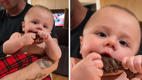 Tiny Baby, Big Steak: Real men eat steak from birth! Ribeye review.