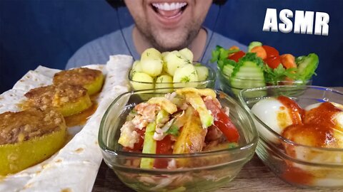 ASMR SPICY STUFFED ZUCCHINI & BOILED POTATOES WITH PARSLEY & BOILED EGGS & SALAD & FRESH VEGETABLES
