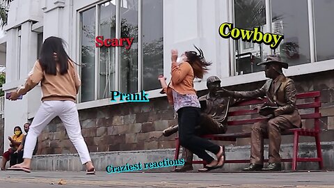 Cowboy prank. Awesome reactions. #koboi lelucon #cowboy_prank.#prank #mahdi_fun #living_statue_prank