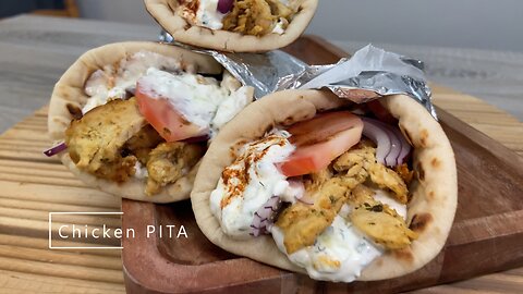 Quick Delicious Chicken Pita with tsatsiki sauce.