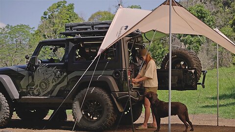 SMALL CAR Camping [ Jeep Wrangler 2 Door, Smart Storage, Tarp Shelter ]
