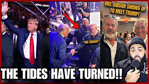 TRUMP GETS STANDING OVATION & EMBRACES JOE ROGAN AT UFC 290! MEL GIBSON & TRUMP HOLD PRIVATE MEETING