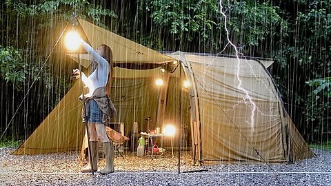 🏕️☔ Solo Camping in Heavy Rain: A True Wilderness Adventure