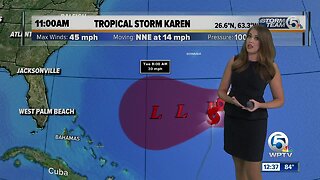 Tropical Storm Karen slightly stronger but forecast to become a remnant low in a few days