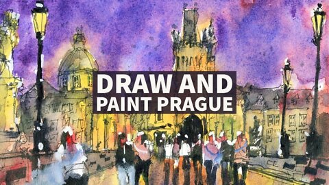 Line and Wash Watercolor Tutorial for Beginners | Charles Bridge - Prague