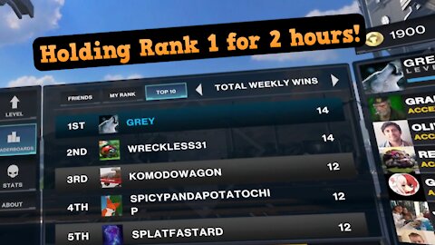 Holding Rank 1 in wins for 2 hours on the last day of the old War Mode - Population One