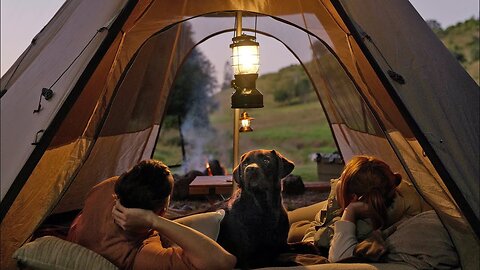 Tipi Tent CAMPING With Our DOG [ Cold Night In A Cosy Tent, Relaxing Sounds Of Creek, ASMR ]