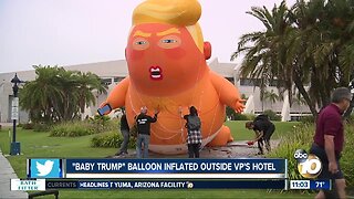 'Baby Trump' balloon inflated outside VP's hotel