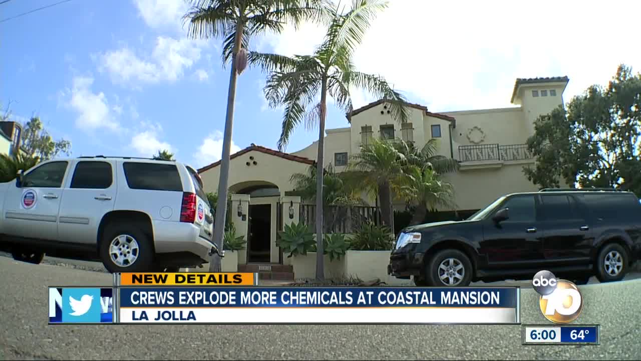 Crews explode more chemicals at coastal mansion