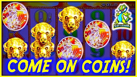 COINS!!! LET'S GET 15 GOLD BUFFALO HEADS! Buffalo Gold Slot Bonus Bonus Bonus!