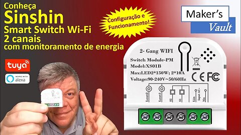 Sinshin Smart Switch Wi-Fi Tuya com 2 canais e Monitoramento de Energia – Use com Alexa!