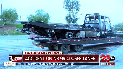 Big rig fire shuts down highway 99