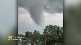 Tornado spins right outside the window