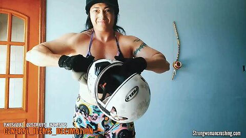 Watch Muscular Women Destroy Helmets at StrongWomanCrushing.com