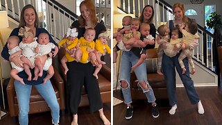 Moms of triplets hilariously attempt to hold all their babies at once