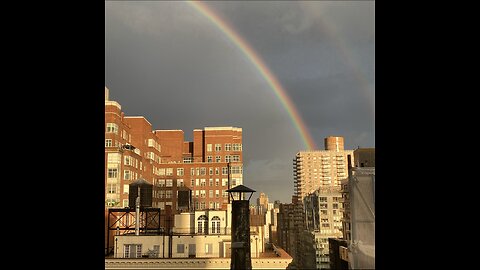 Rainbow lightning strike New York City