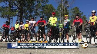 Firefighter completes cross-country bike ride