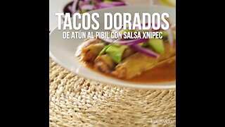 Tacos Dorados de Tuna al Pibil with Xnipec Sauce