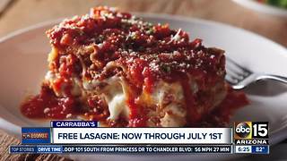 Get free lasagne at Carrabba's through July 1st