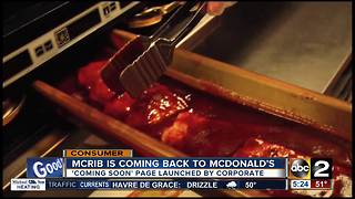 McRib coming back to McDonald's