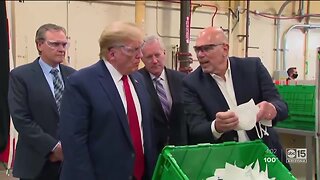 President Trump tours, touts Valley mask factory -- but no mask for him