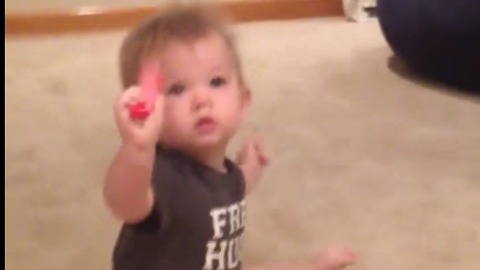 Adorable Baby celebrates after crawling for the first time