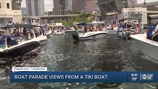 Boat parade views from a tiki boat