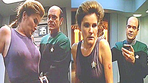 Captain Janeway fights aliens in her undershirt - Star Trek Voyager