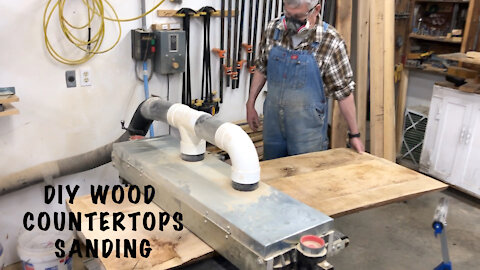 Kitchen Remodel Step 3 - Using the ultra wide belt sanding machine to sand wood kitchen countertop