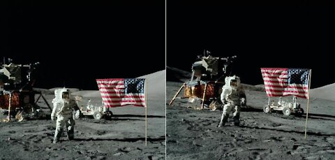 The changing flag of Apollo 17