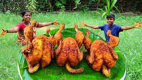 3 FULL CHICKEN FRY COOKING AND EATING | Crispy Fried Chicken Recipe | Village Fun Cooking