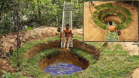 Primitive Technology: Build Water Slide House Around Underground Swimming Pool