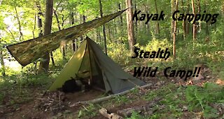 Solo Stealth Kayak Camp! Tipi Tent, Rain the AM, Growling in the Dark!!!