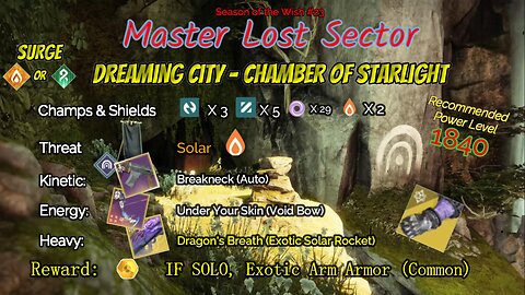 Destiny 2 Master Lost Sector: Dreaming City - Chamber of Starlight on my Stasis Warlock 1-13-24