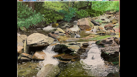 Painting Progress Stills: Great Smoky Mountain Waterfall