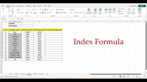 How To Find Growth And De Growth In Excel using Index Formula. (In Hindi)