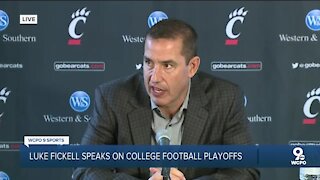 UC Head Coach Luke Fickell reacts to College Football Playoff birth