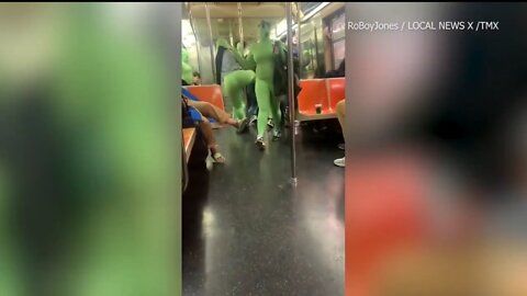 Gang Of Women In Neon Green Bodysuits Attack Teens on NYC Subway