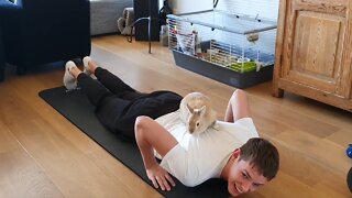 Pet bunny adorably supports owner's fitness regime
