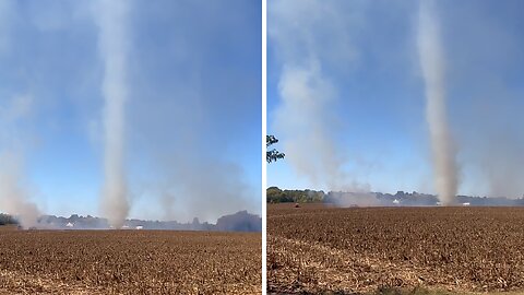 Fire in field creates massive swirling "firenado"