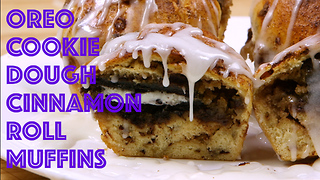 Oreo cookie dough cinnamon roll muffins