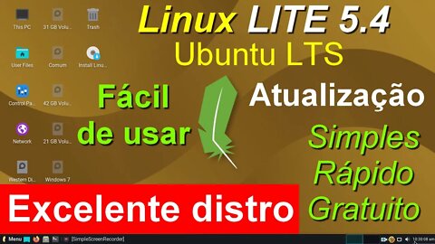 Linux Lite 5.4 baseado no Ubuntu LTS Atualização. Amigável, Simples, Rápido, Gratuito Fácil de Usar
