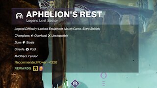 Destiny 2, Legend Lost Sector, Aphelion's Rest on the Dreaming City 8-26-21