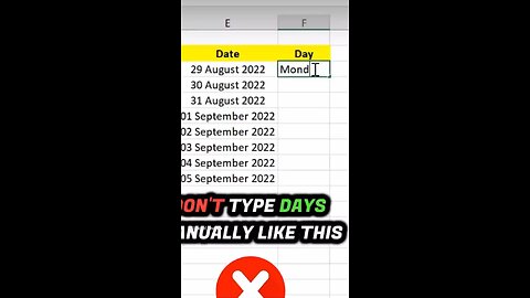 Mentioning day against date in excel