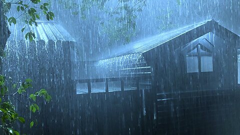 Relieve Stress to Fall Asleep Fast with Powerful Rain & Heavy Thunder Sounds on Metal Roof at Night